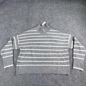 LOFT Sweater Women's XL Gray Striped Mock Neck Cropped Cozy Preppy Cottagecore